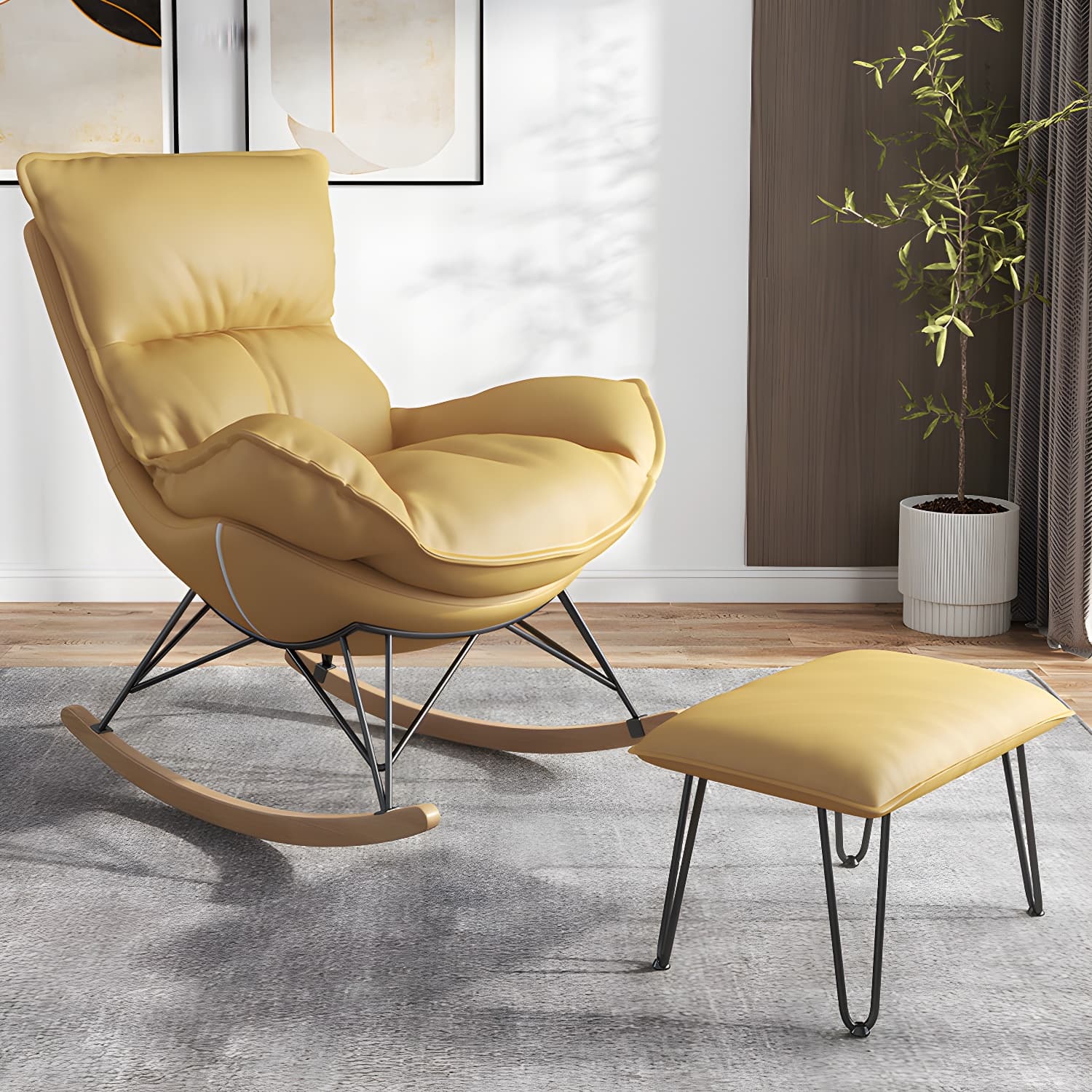 Contemporary Rocking Chair Faux Leather Waterproof Glider Chair with Removable Cushions thumbnail 9