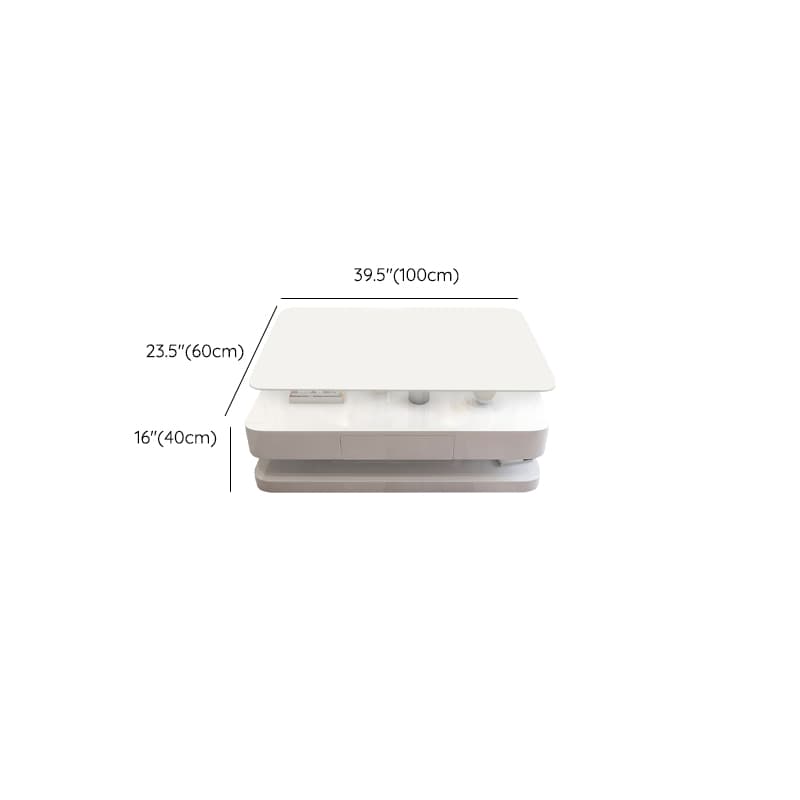 White Modern Coffee Table with Rectangular Wood Top & Block Base thumbnail 10