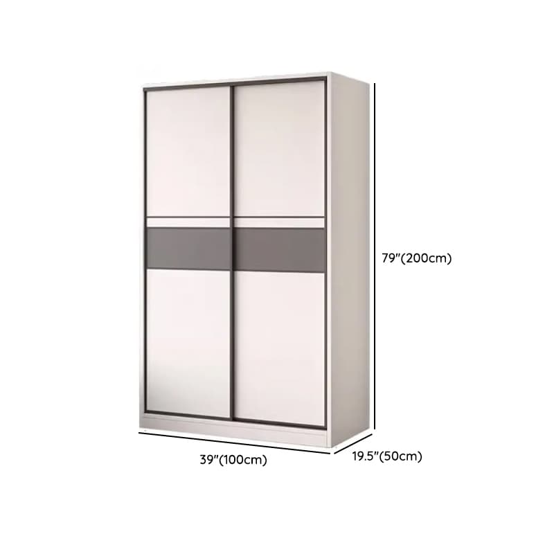White Minimalist Manufactured Wood Wardrobe Closet with Interior Shelves and Clothing Rod thumbnail 13