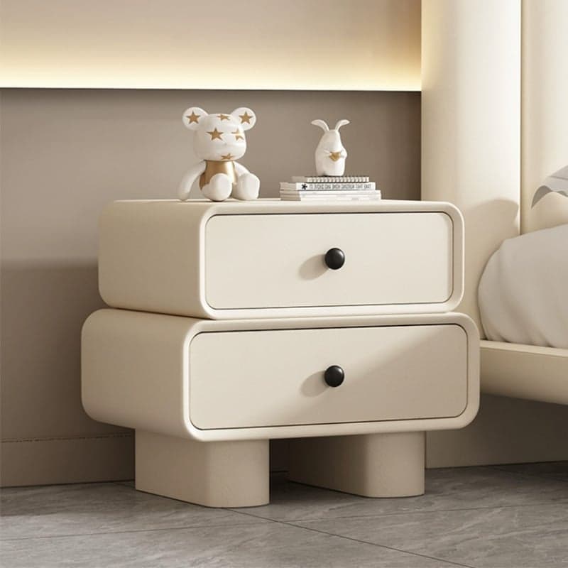 Contemporary Wood Nightstand with Drawer Storage and Faux Leather Countertop thumbnail 6