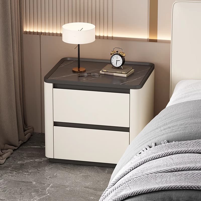 Stylish Bedside Cabinet Nightstand with 2 Drawers and Sintered Stone Countertop thumbnail 2