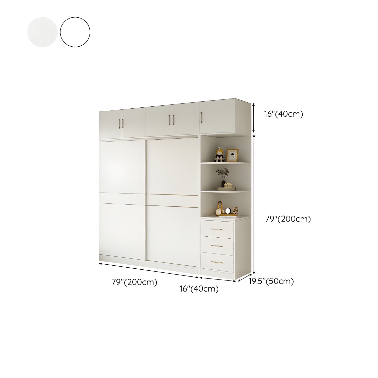 Fashionable Sliding Door Storage Wood Wardrobe with Metal Clothing Rod and Shelves in White Color thumbnail 35