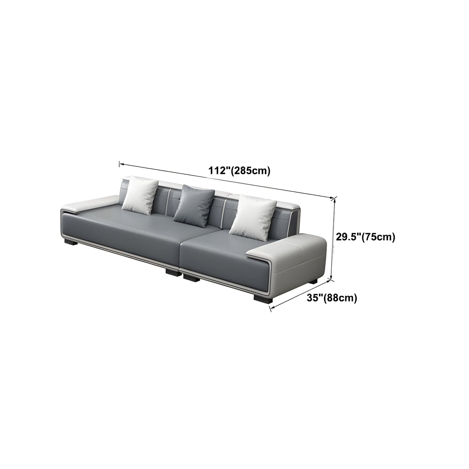 Faux Leather Sofa & Chaise with Pillows Modern U Sofa in Gray - 29.53" H thumbnail 23