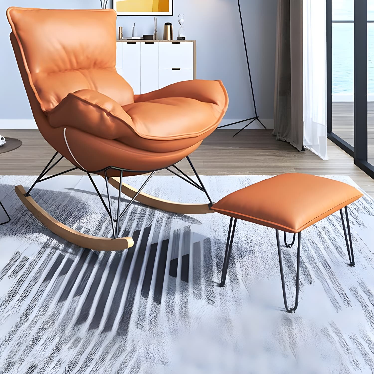 Contemporary Rocking Accent Chair Antique Finish Rocking Chair with Ottoman thumbnail 15