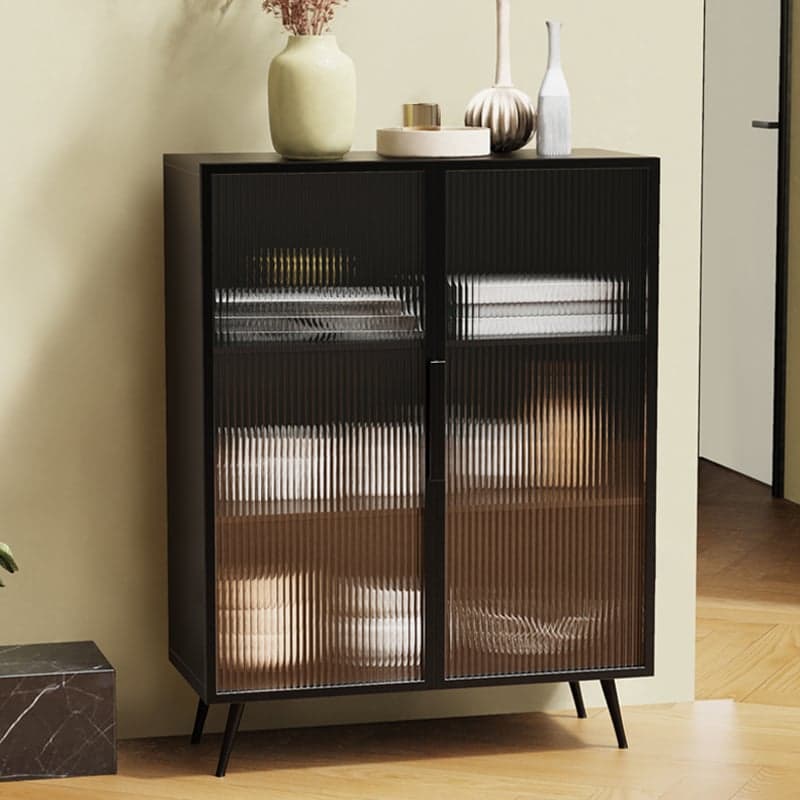 Contemporary Metal Floor-mounted Sideboard with Vertical Glass Doors thumbnail 1