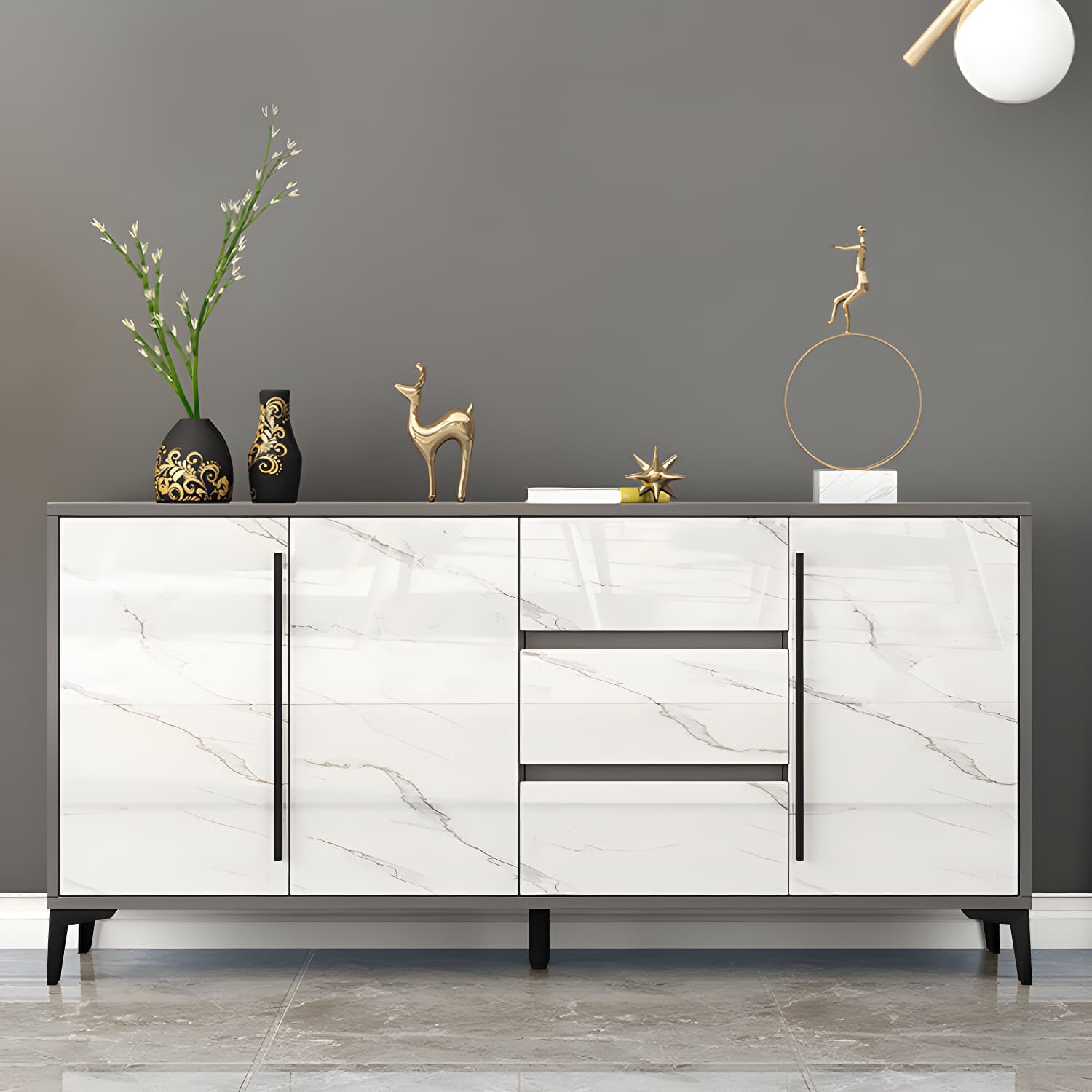 Engineered Wood Buffet Server with Drawers Modern Sideboard Table thumbnail 3