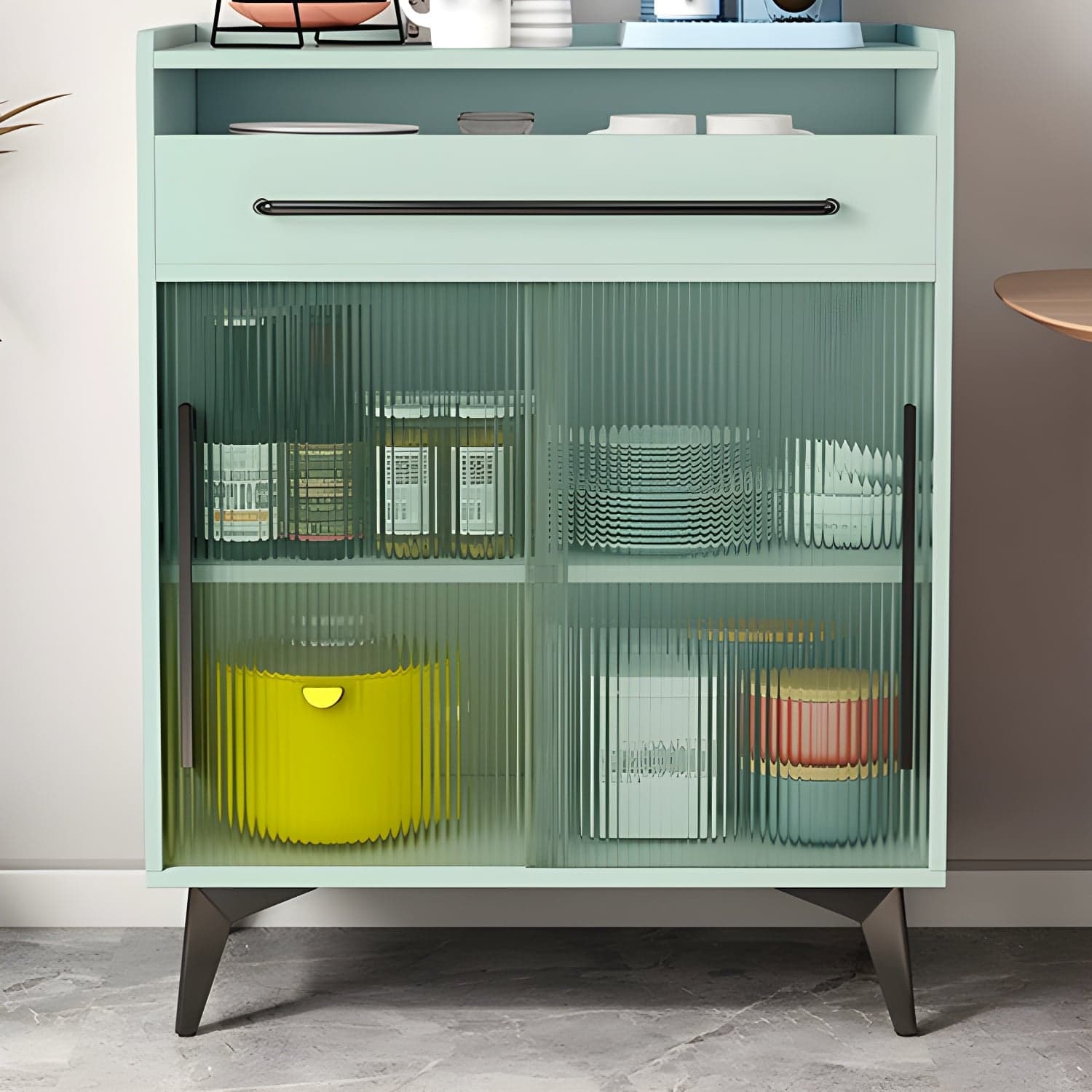 Scandinavian Wood Sideboard Credenza with Acrylic Doors and Drawers - image 6