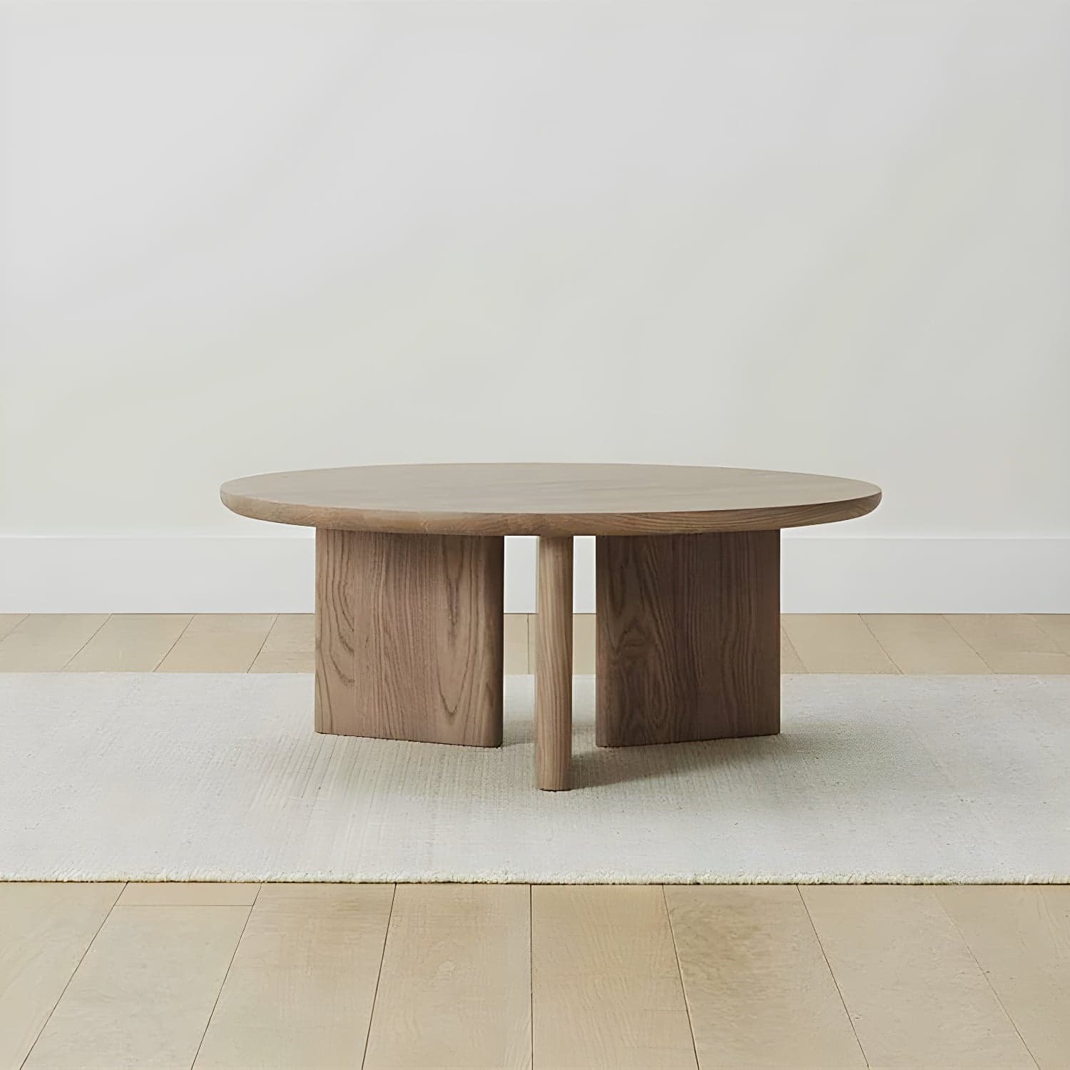 Scandinavian Round Wood Coffee Table with Three-Leg Base and Standard Height thumbnail 3
