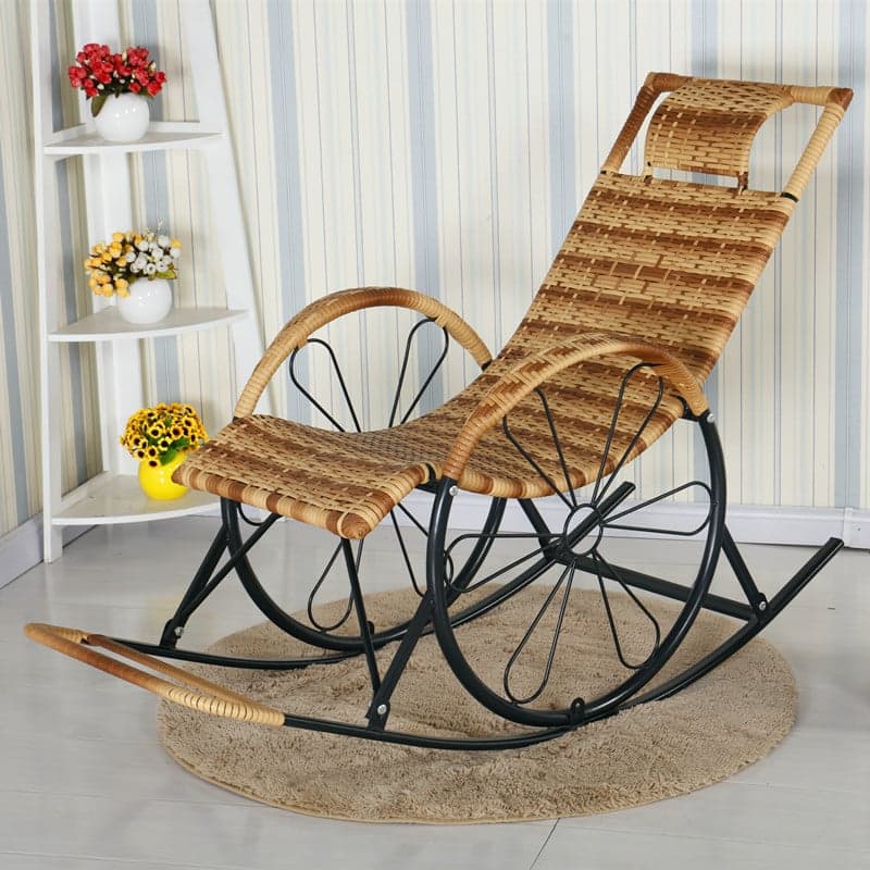 Ergonomic Wicker Front Porch Rocking Chairs with Rear Back, Stationary thumbnail 15
