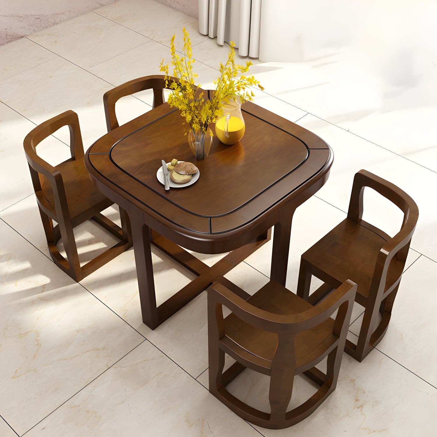 Modern Wood Dining Set in Medium Brown - Table and Chairs with Solid Wood Features thumbnail 1