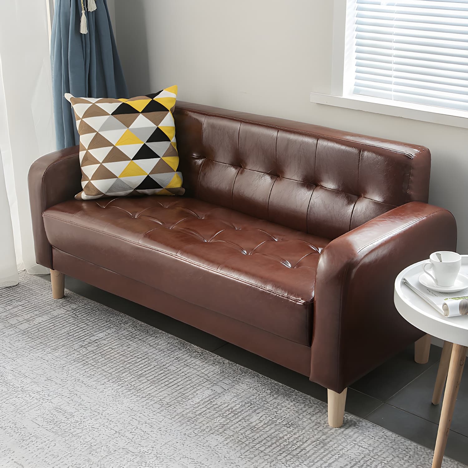 Tufted Fabric Sofa with Four Wooden Legs Square Tufted Sofa for Bonus Room thumbnail 3