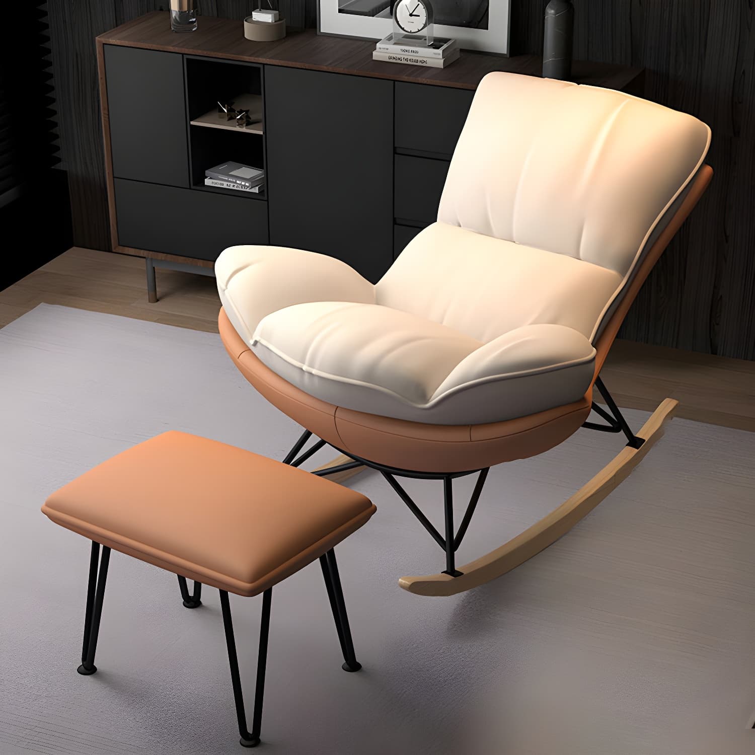 Modern Tufted Cushions Glider Spindle Children Glider with Ottoman thumbnail 11