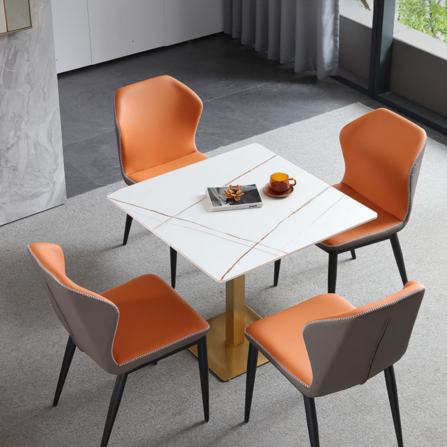 Industrial Square Dinner Table Sintered Stone Table with Metal Base for Home thumbnail 13