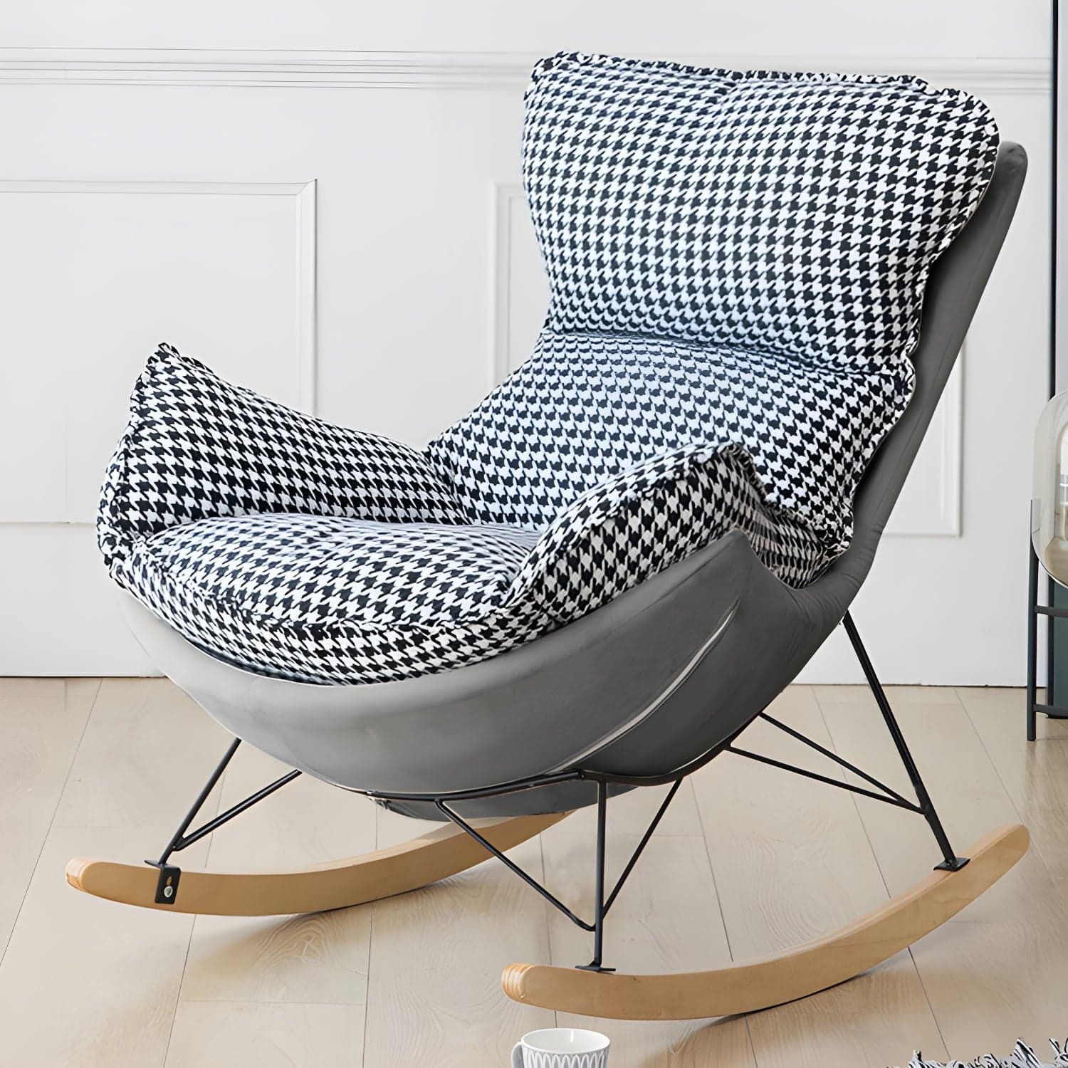 Stylish and Comfortable Modern Upholstered Rocking Chair with Removable Back Cushion thumbnail 4