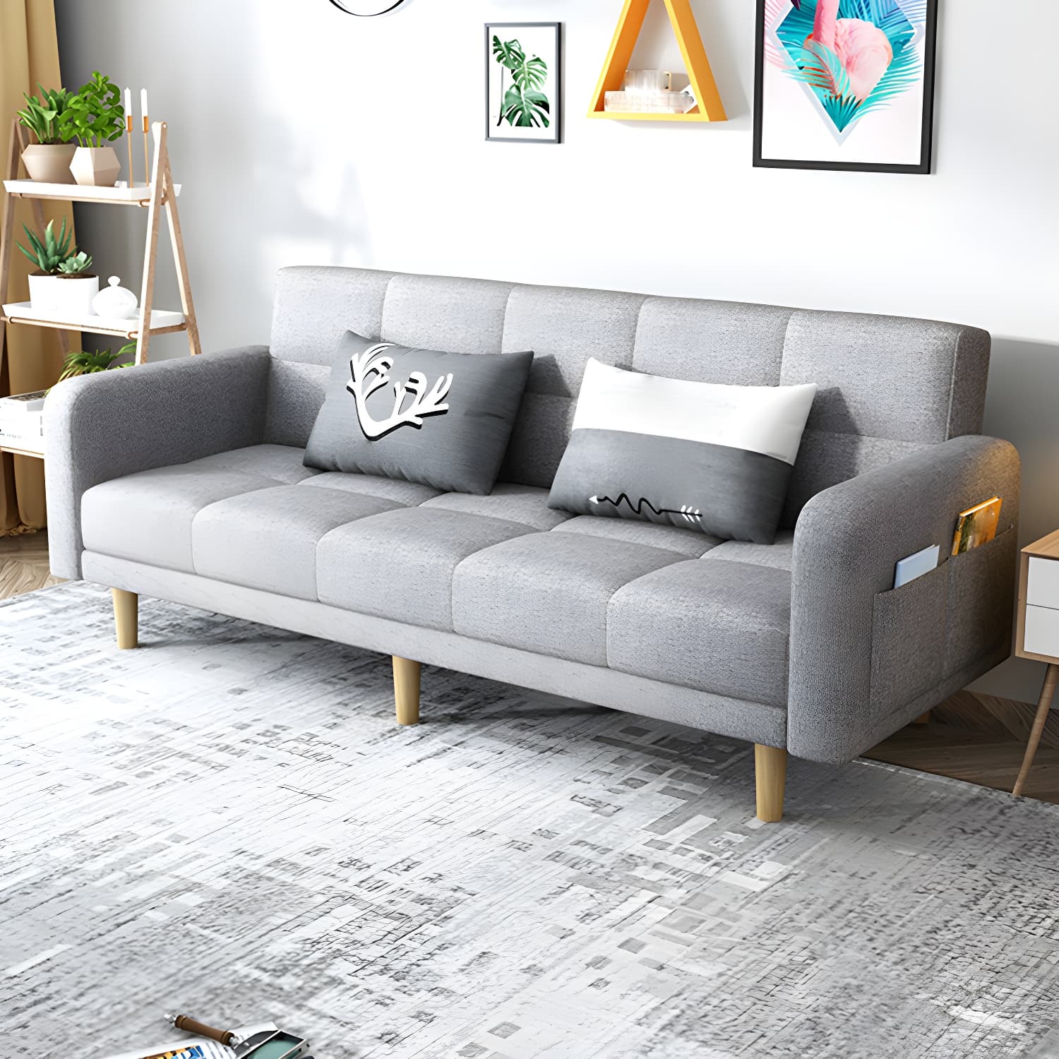 Modern Linen Tufted Sofa Bed 31"H Convertible Sofa with Square Arm thumbnail 4