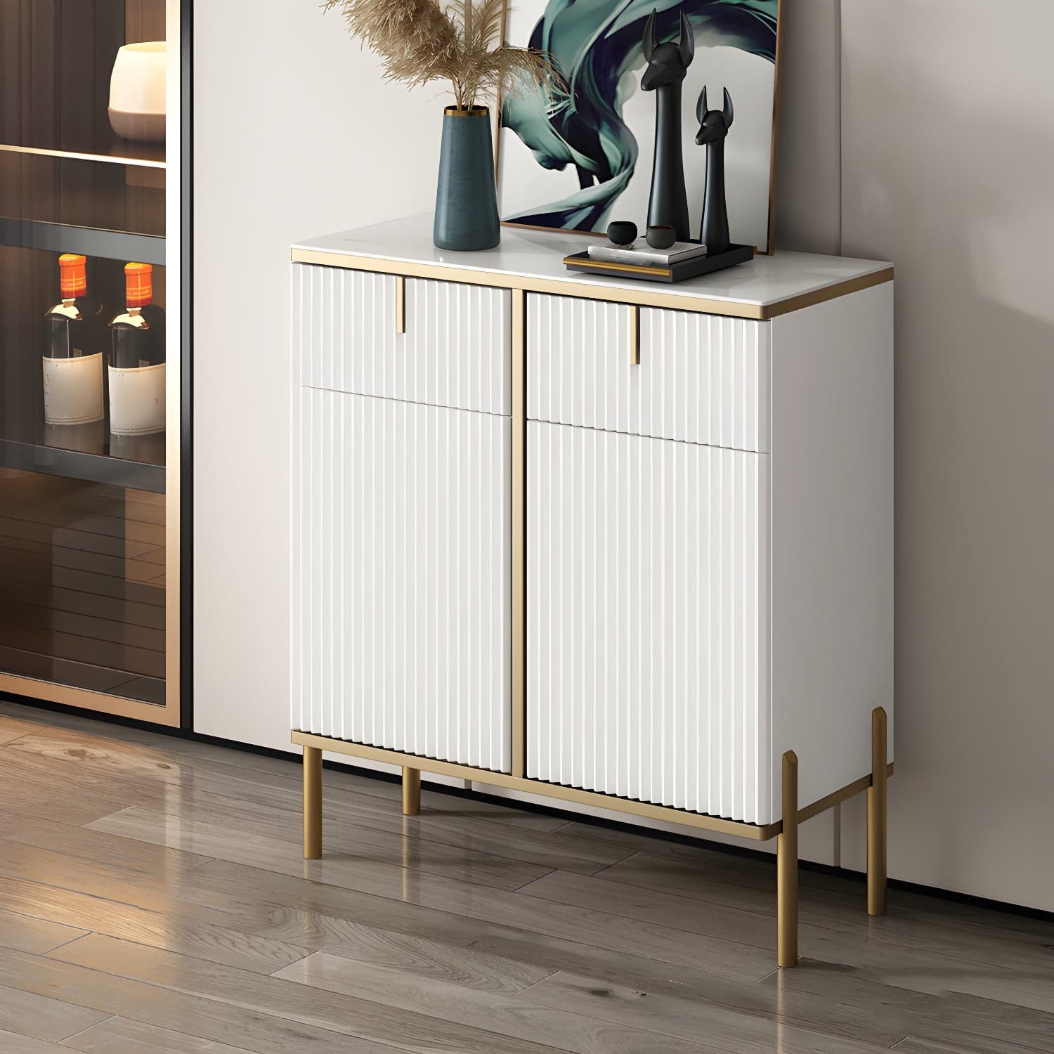 Artificial Wood Sideboard Glam Sideboard with Doors for Living Room thumbnail 4