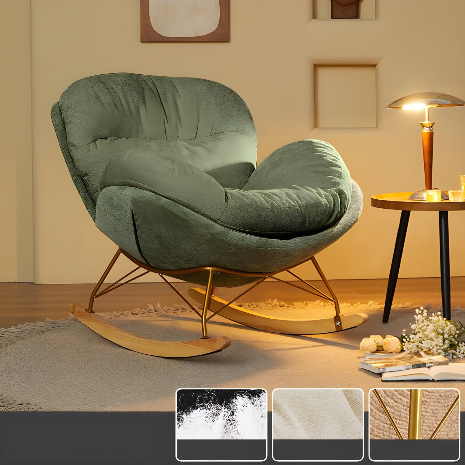 Scandinavia Rocking Accent Chair with Removable Cushions in Solid Wood thumbnail 1
