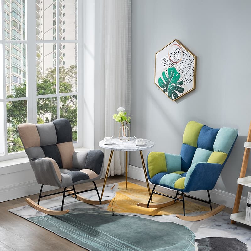 Contemporary Alloy Cushioned Living Room Rocking Chair 2 Piece Set with Footstool & Recessed Arm thumbnail 14