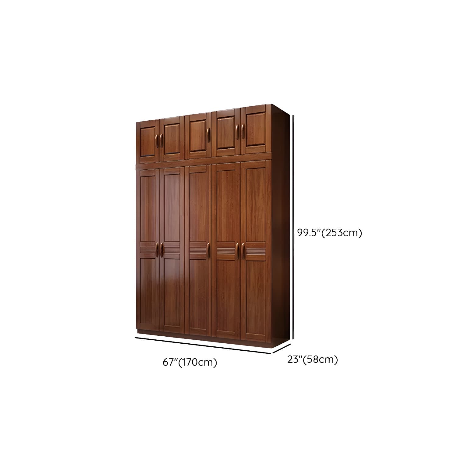 Wood Brown Rustic Wardrobe Armoire with Drawers & Shelves, Walnut Finish thumbnail 16