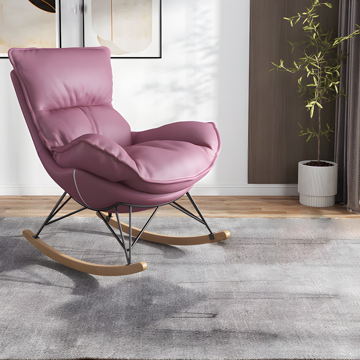 Contemporary Rocking Chair Faux Leather Waterproof Glider Chair with Removable Cushions thumbnail 11
