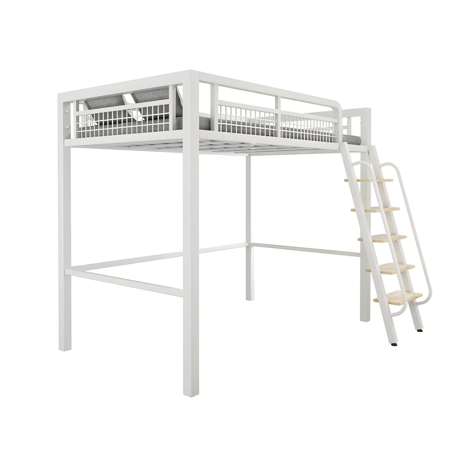 Contemporary Metal Bed 82.67" Tall Open-Frame Bed in Black/White thumbnail 2