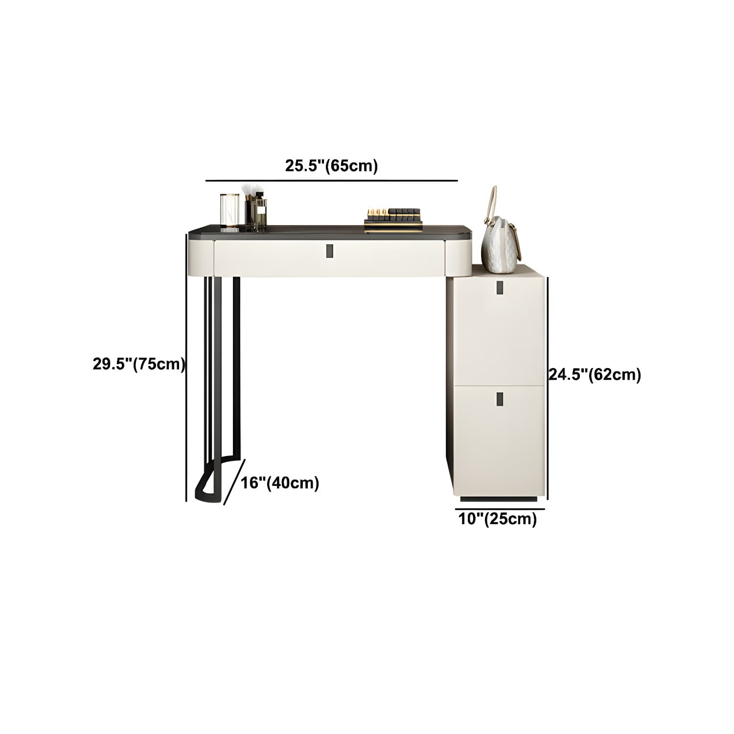 Modern Minimalist White Vanity Table Set 29.53" H Glass Top Vanity Table with Storage thumbnail 20