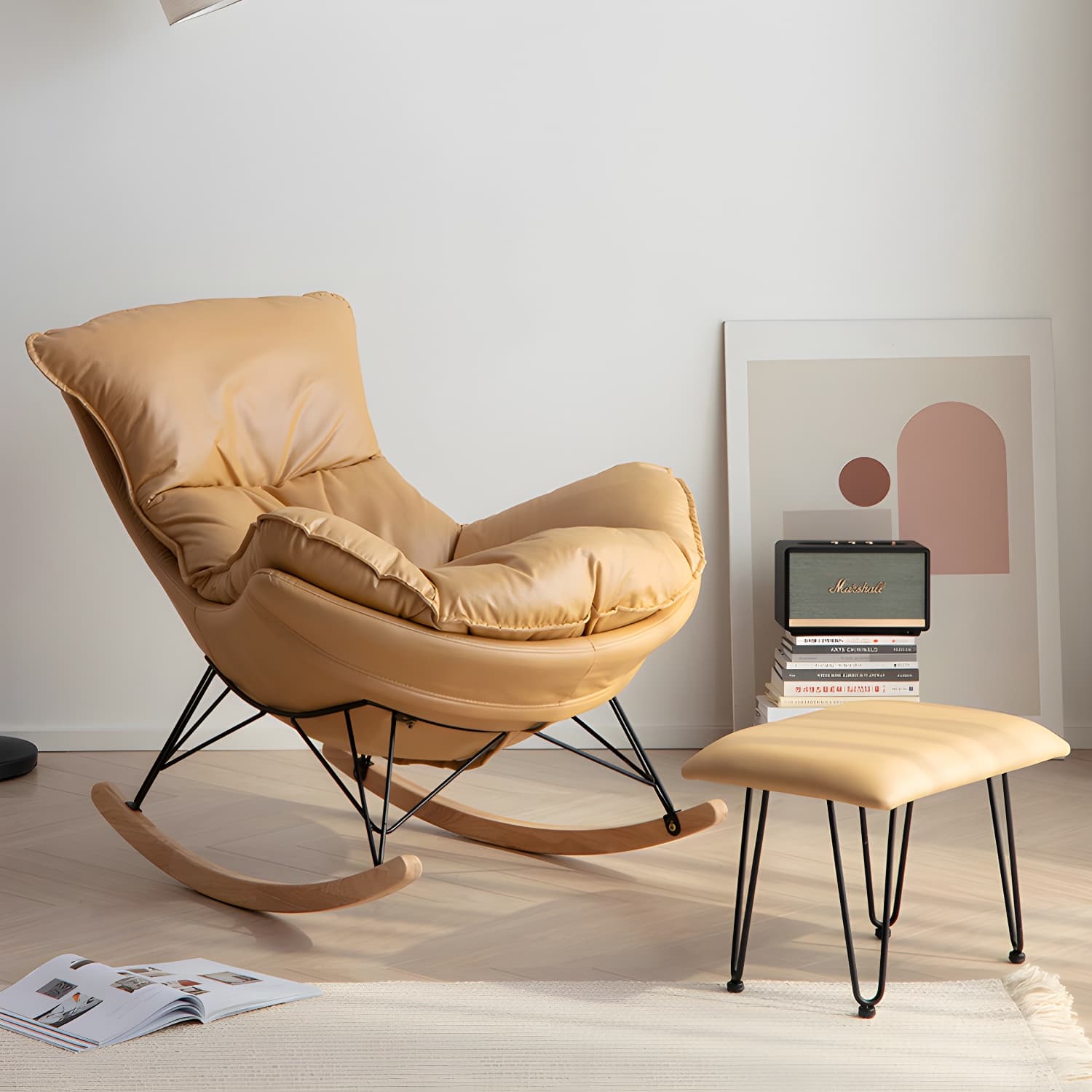Stylish and Comfy Modern Rocking Chair with Natural Wood Legs and Slipcover thumbnail 6