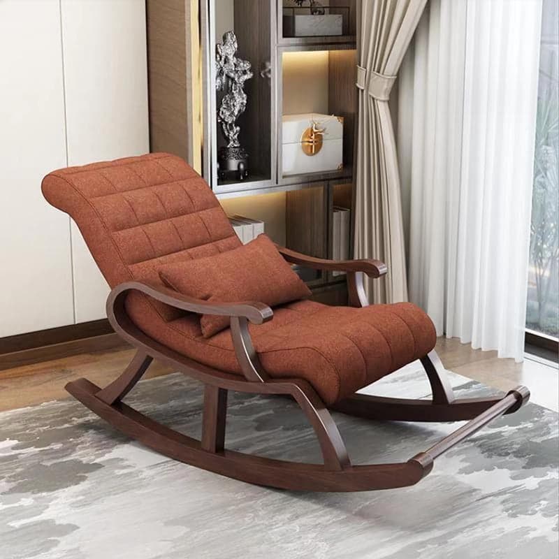 Stylish Modern Upholstered Rocking Chair with Brown Wood Legs and Track Arms thumbnail 9