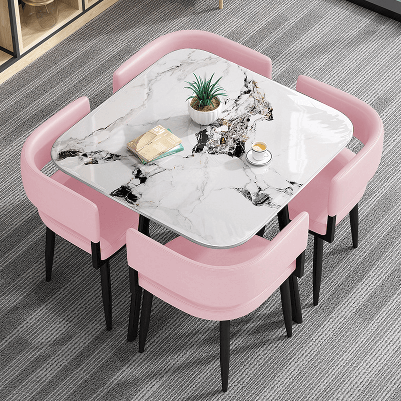 Circular Dining Table Set with a Slate Tabletop in White/Gray/Coal, Back and Cushion Chair for Dining Table for 4 in a Simple Style thumbnail 11
