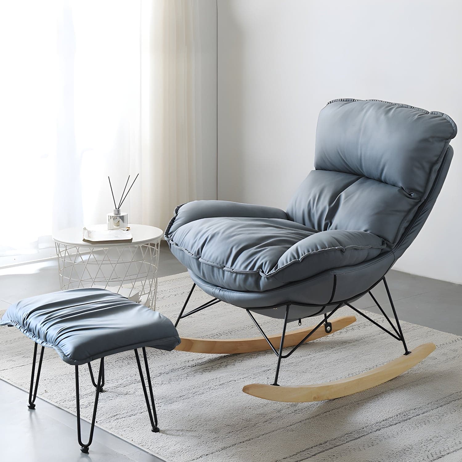 Contemporary Nursery Rocking Chair Indoor Sofa Rocking Chair with Ottoman and Cushion thumbnail 1