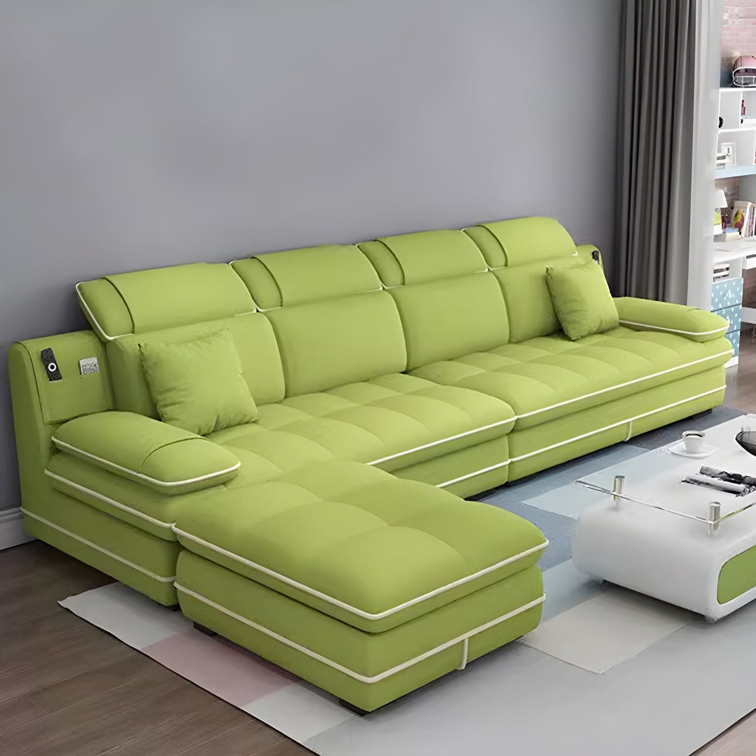 Elegant Gray Curved Sectional Sofa with Scandinavian Wooden Frame thumbnail 3