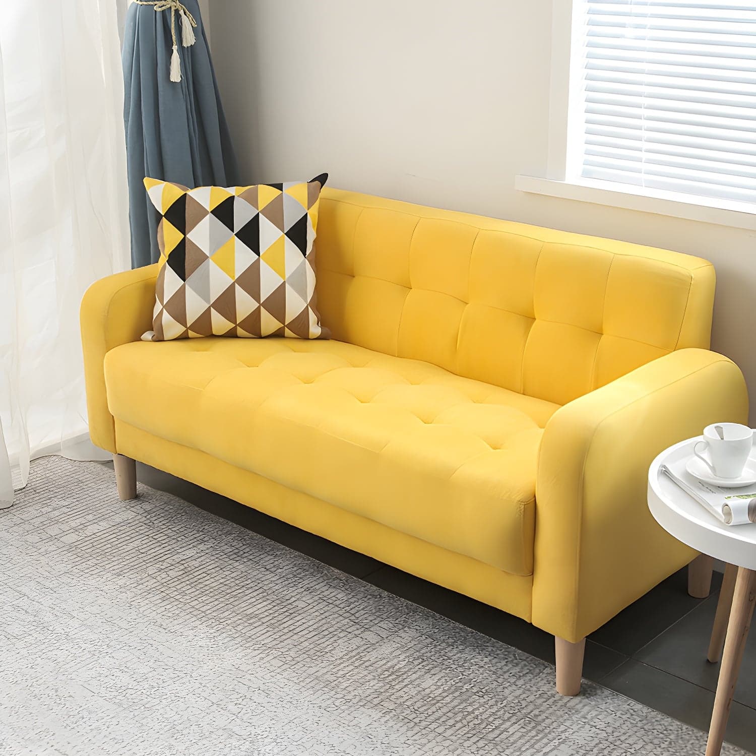 Tufted Fabric Sofa with Four Wooden Legs Square Tufted Sofa for Bonus Room thumbnail 14