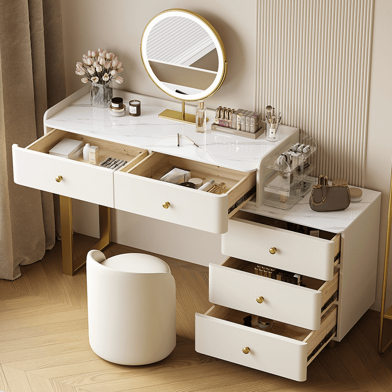 Glamorous Flooring Push-Pull 2-in-1 Stone Top Makeup Vanity for Sleeping Room with Tabletop Storage thumbnail 3