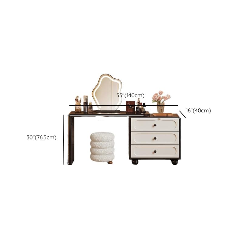 Modish Large/Standard Vanity Set with Natural Wood Table Top, White Seating, 3 Drawers, Light Up Mirror, and Chair thumbnail 17