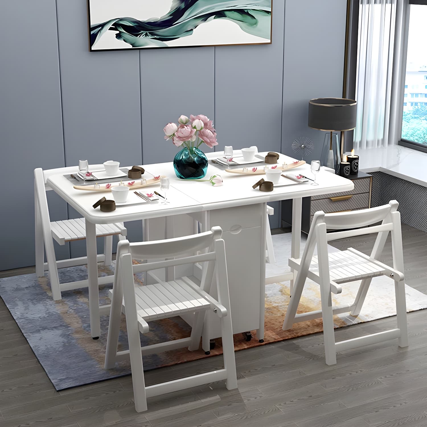 Trendy Collapsible Solid Wood Dining Set Non-adjustable Standard Height thumbnail 10