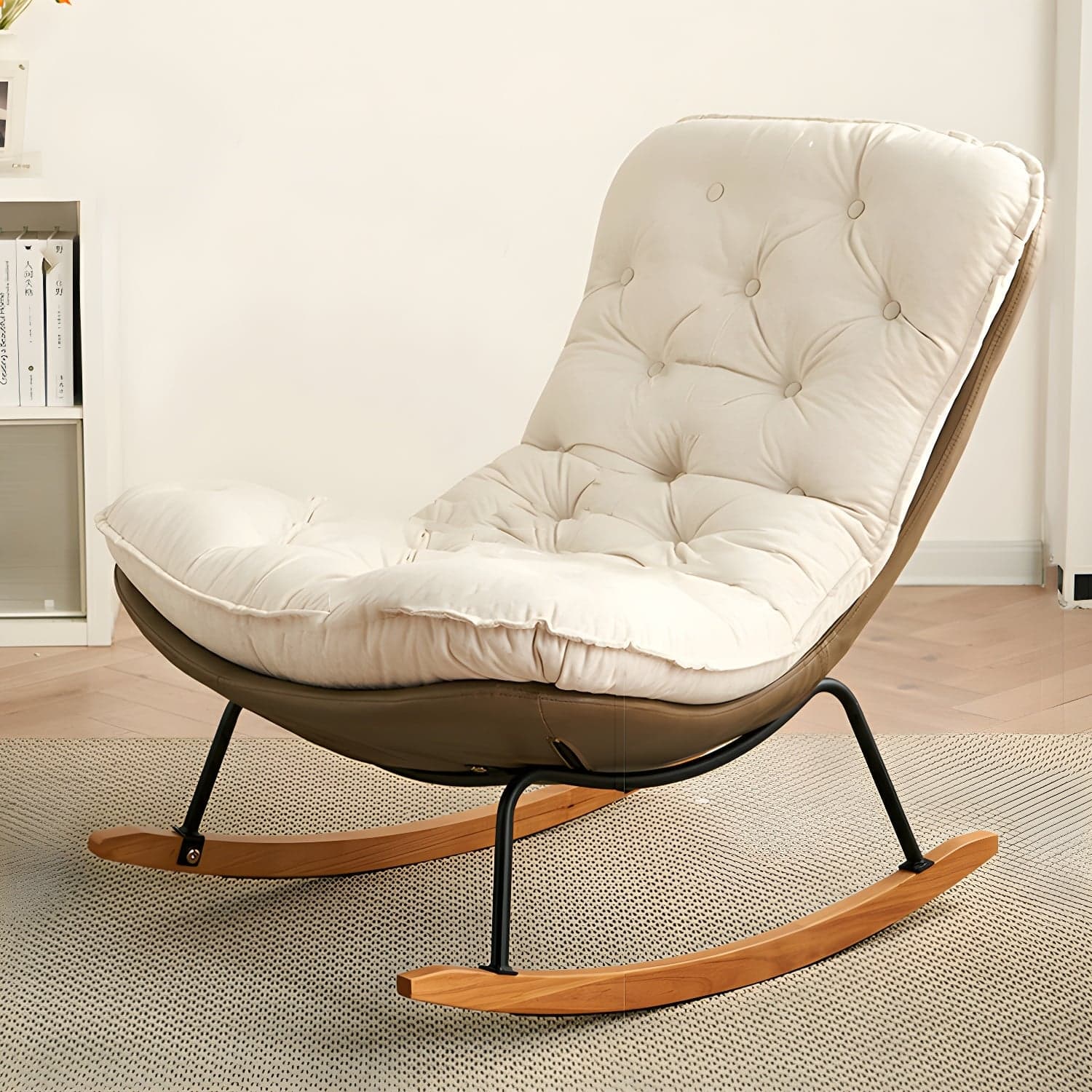 41" Wide Upholstered Button-Tufted Rocking Accent Chair with Legs thumbnail 1