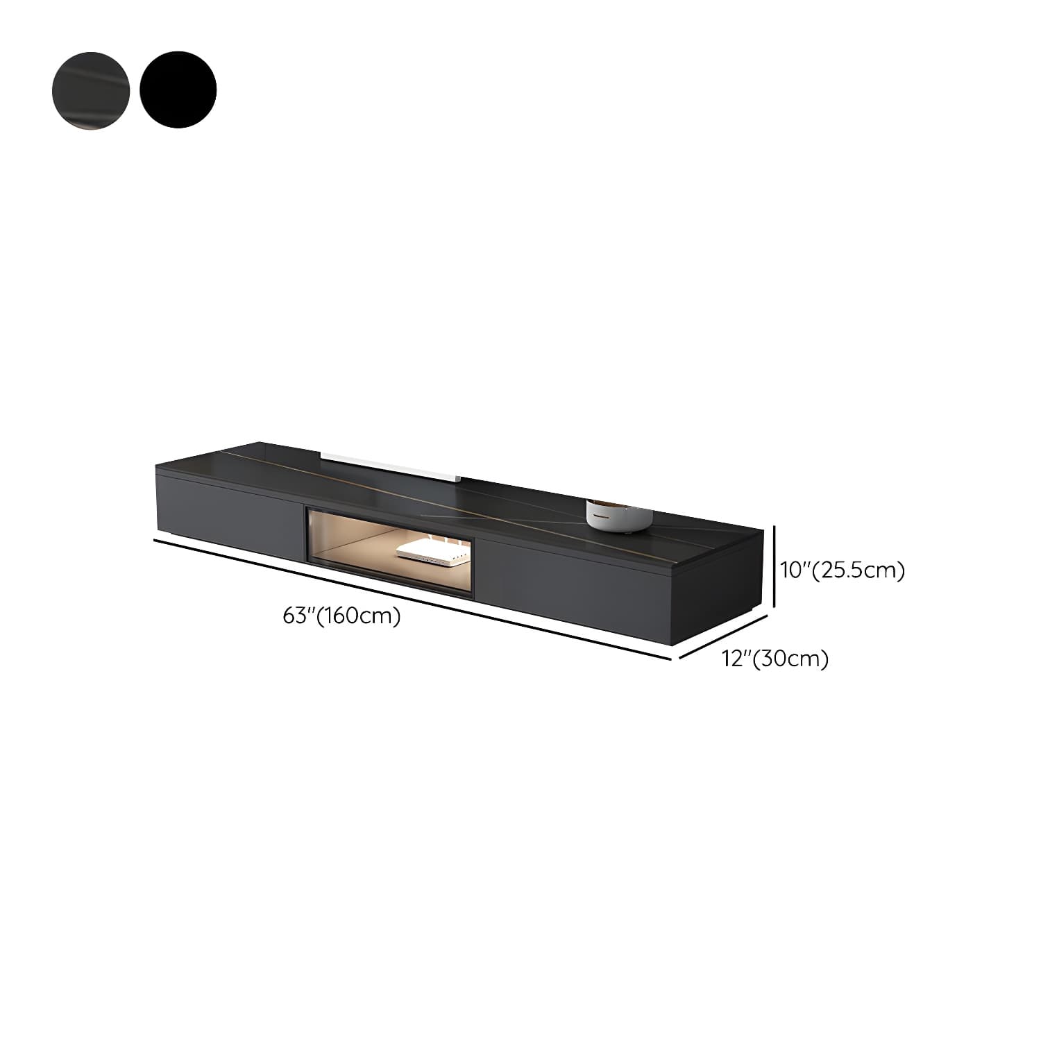 Black Modern TV Stand with Low Height and Drawers for Organized Cable Management & No Open Storage thumbnail 12