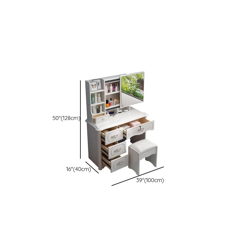 Simple Reclaimed Wood Vanity Set with White Chair, Drawers, and Push-Pull Mirror thumbnail 10