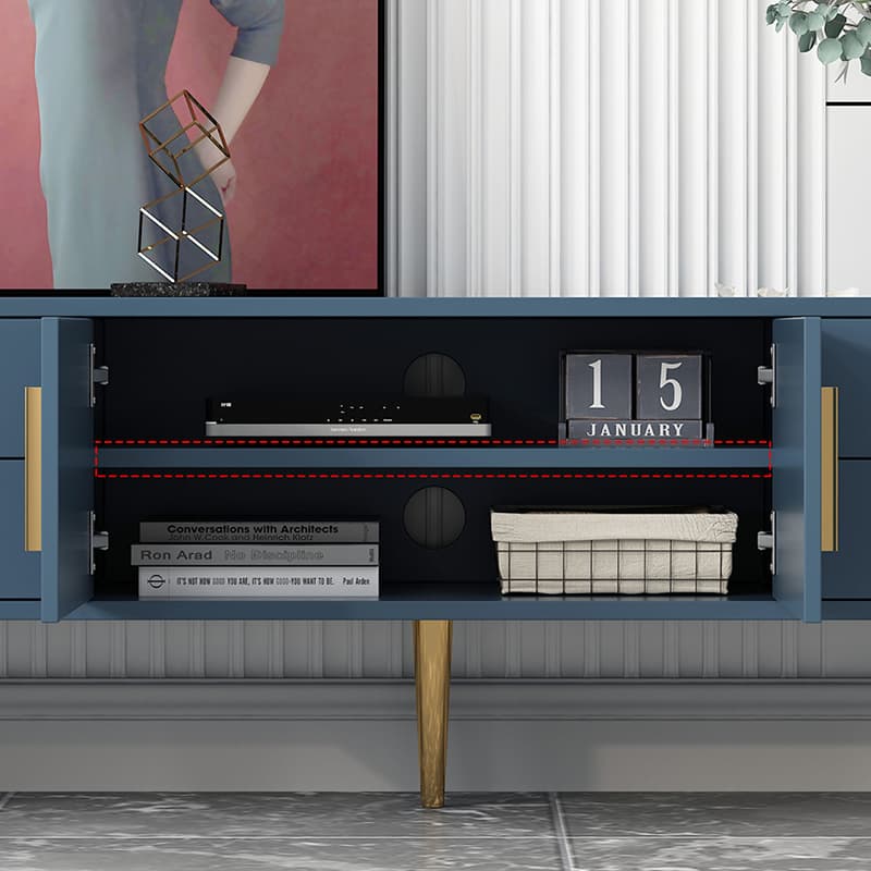 Glam Rectangle Manufactured Wood TV Stand with Adjustable Shelf thumbnail 11