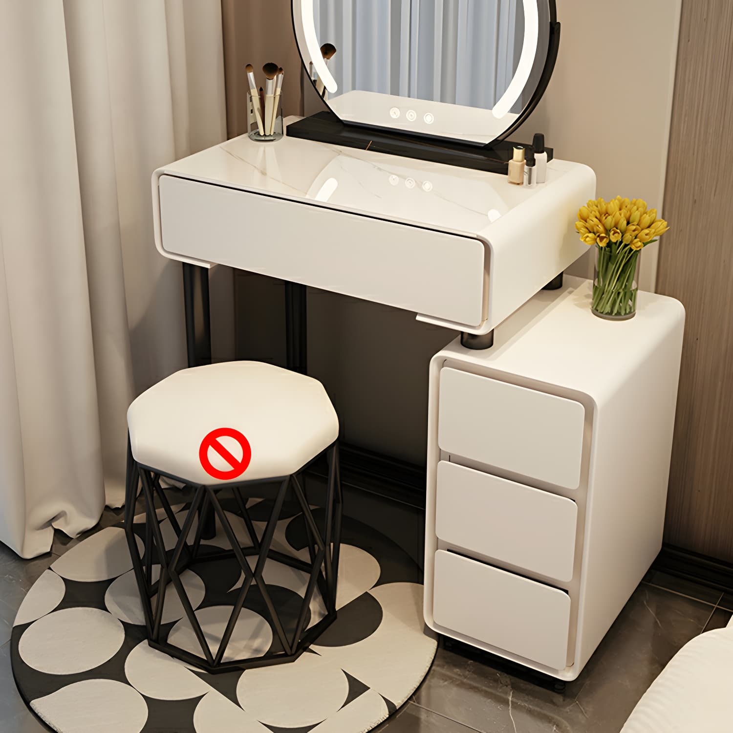Solid Wood Stylish Makeup Vanity Set with Drawers in Modern Style thumbnail 12