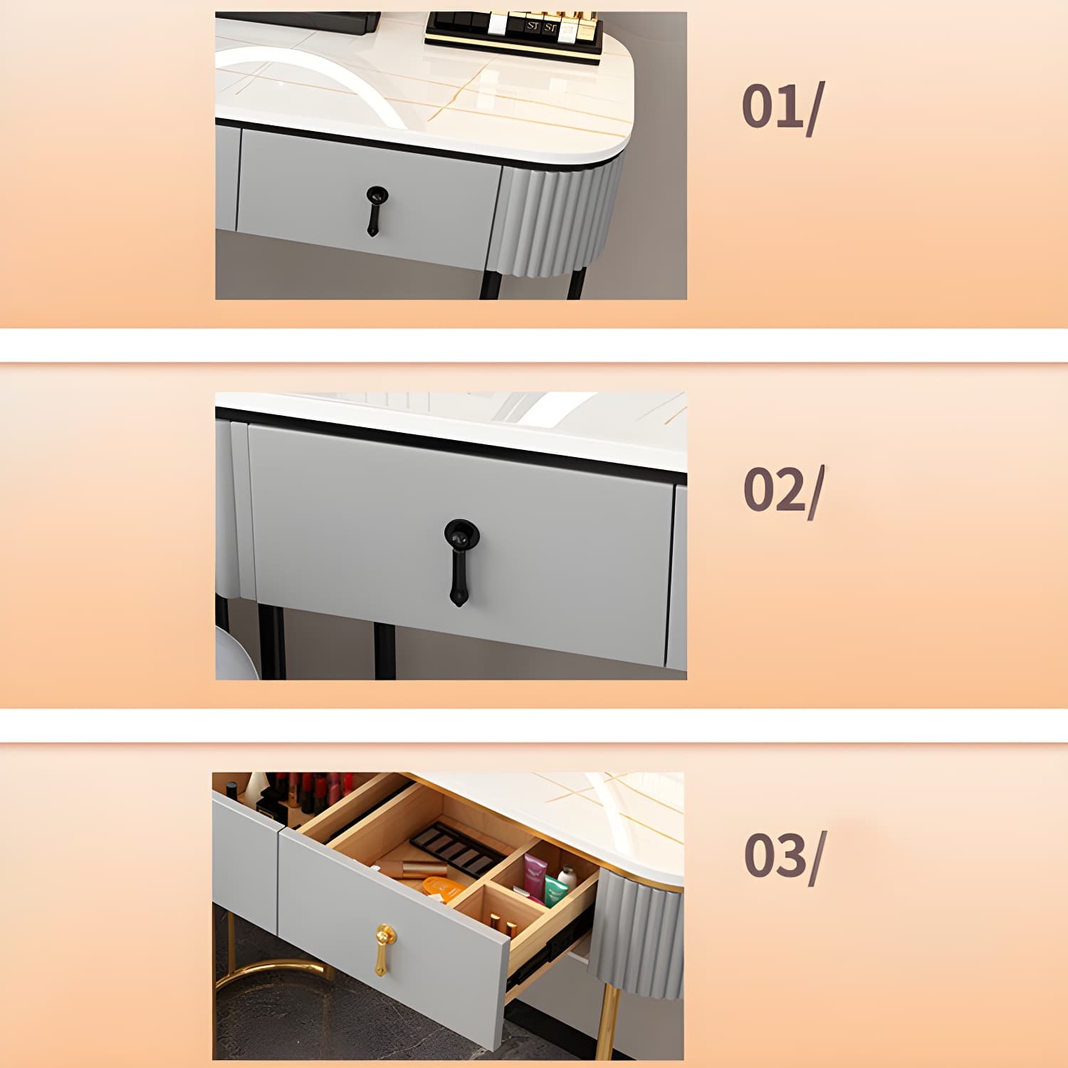 Removable Makeup Counter Lighted Mirror Vanity Dressing Table with Drawer thumbnail 13