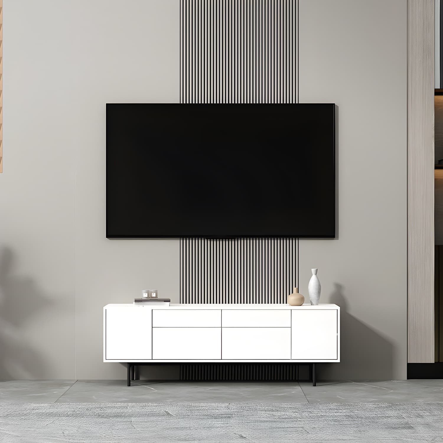 Industrial Enclosed Storage TV Stand Wooden Rectangle TV Cabinet with Splayed Legs thumbnail 3