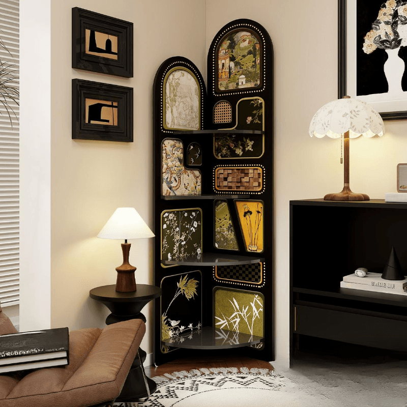Modern Simple Style Nook Decorative Cabinet with 4 Exterior Shelves, Laminate Countertop in Midnight Black thumbnail 6