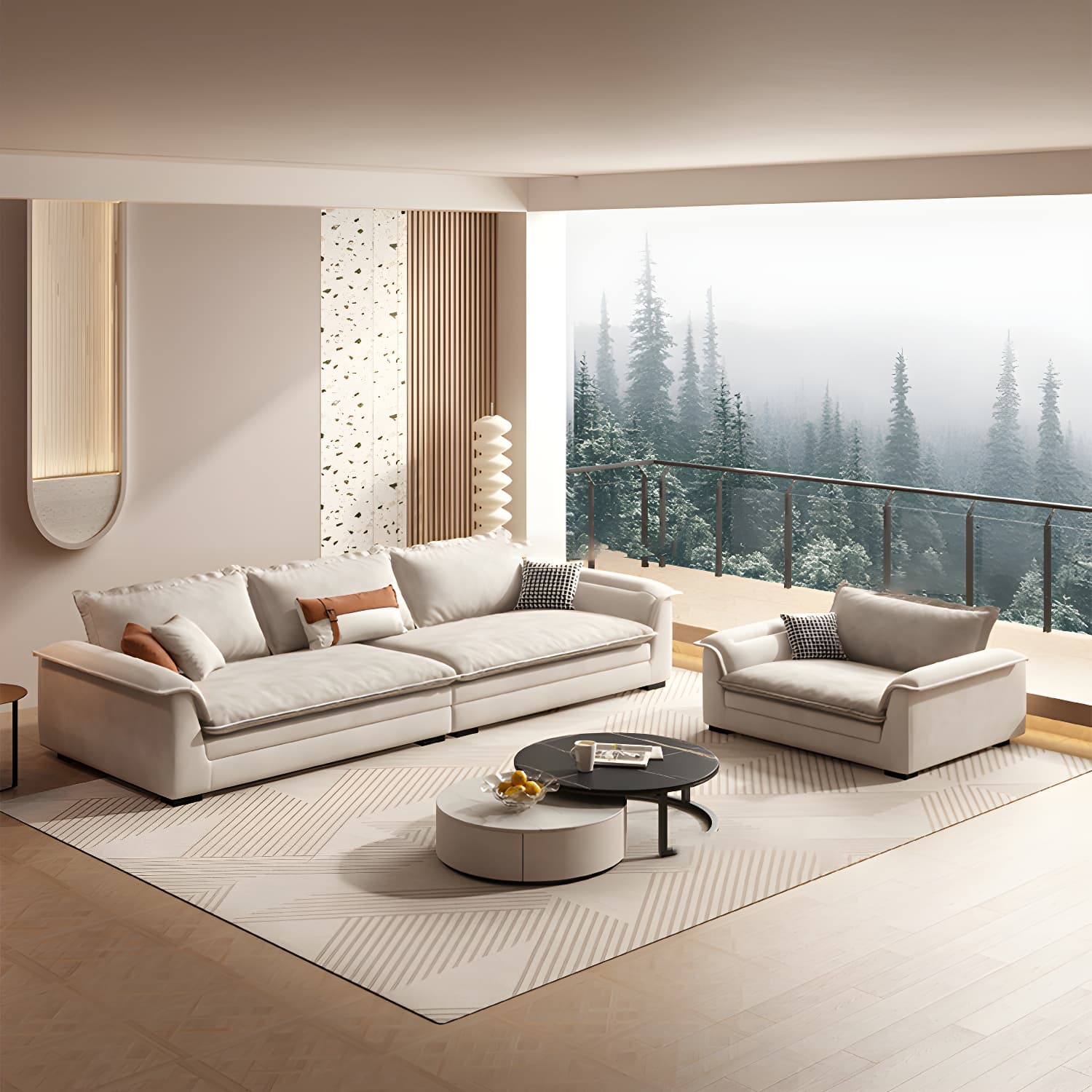 Contemporary Style Wood Frame Pillow Top Arm Sofa For Living Room thumbnail 2