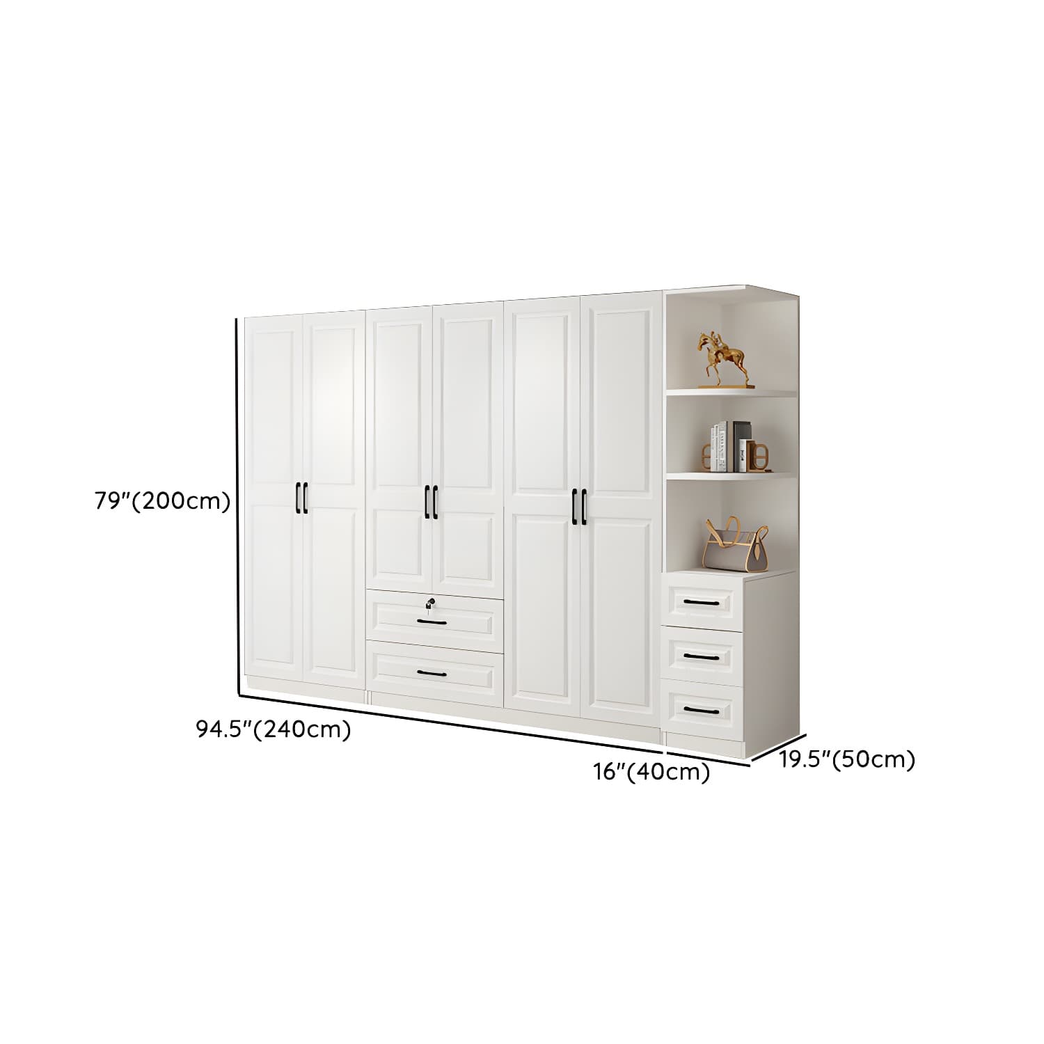 White Wood Wardrobe Armoire with Drawers, Shelves, and Clothing Rod thumbnail 29