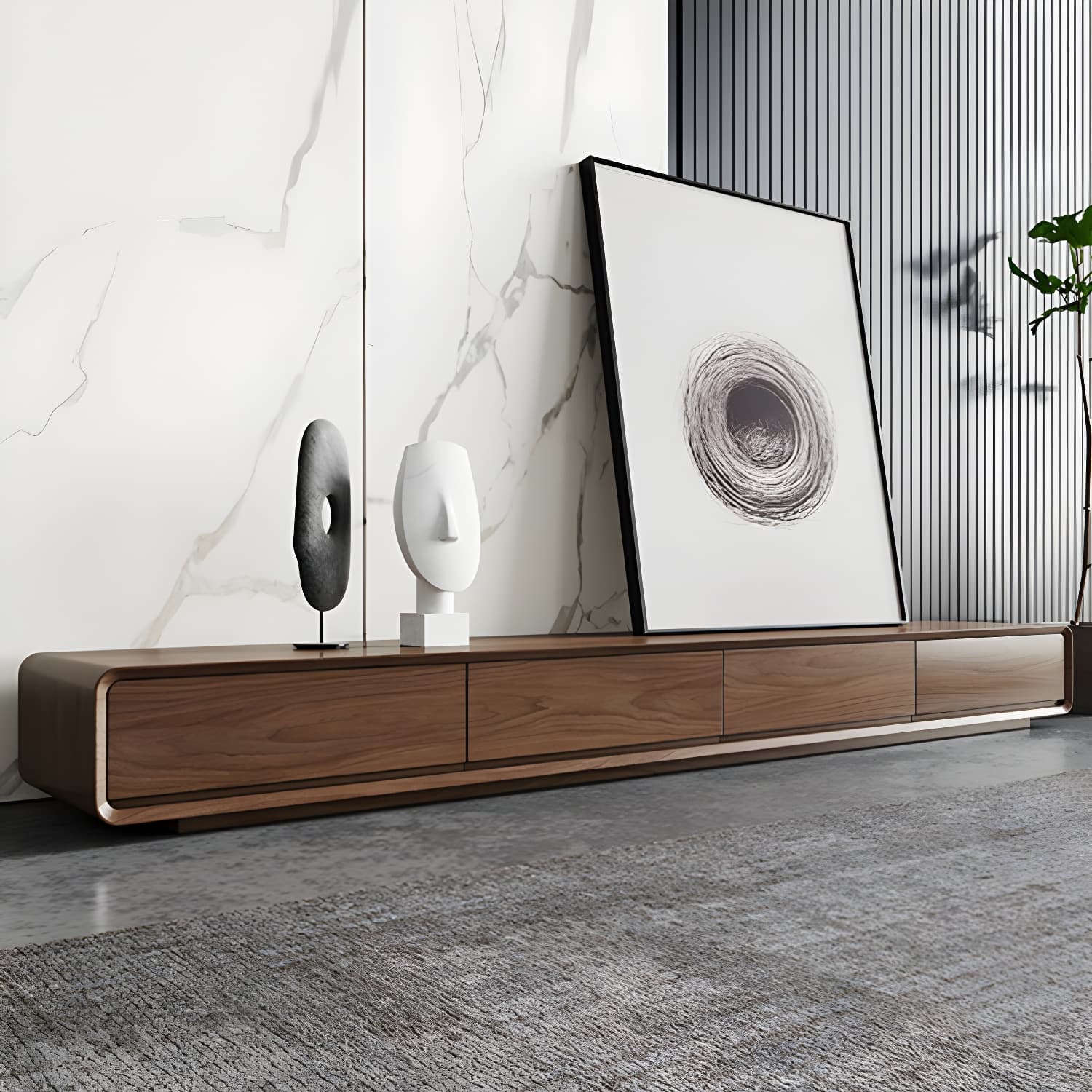 Nordic TV Cabinet Walnut Living Room Furniture Small Family TV Stand Console thumbnail 1