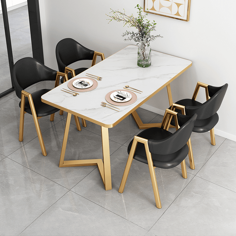 Glamorous Stone Top Sleigh Base Dining Table Set thumbnail 3