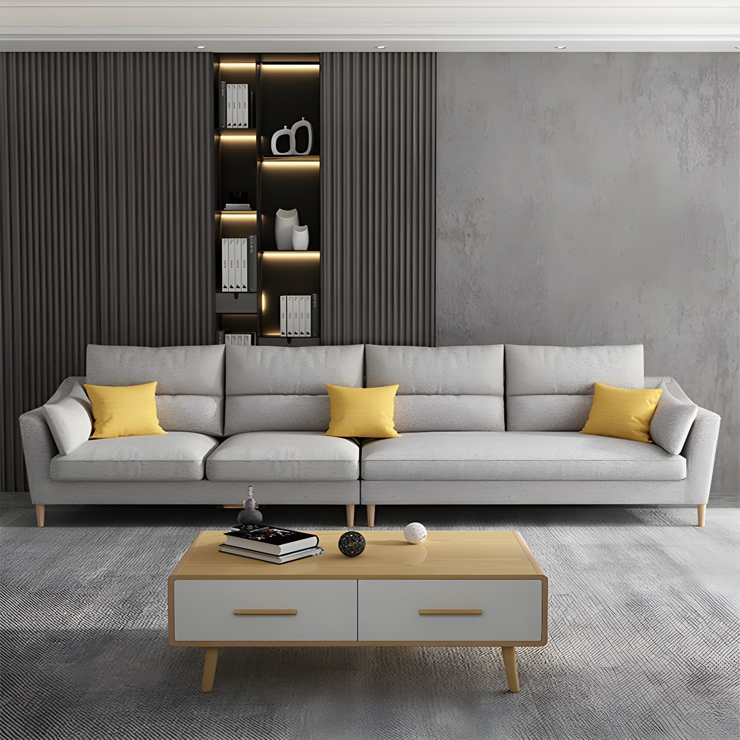 Scandinavian Wood Frame Straight Modular Sofa with Slipcover and Ottoman in 3 Piece Set thumbnail 14