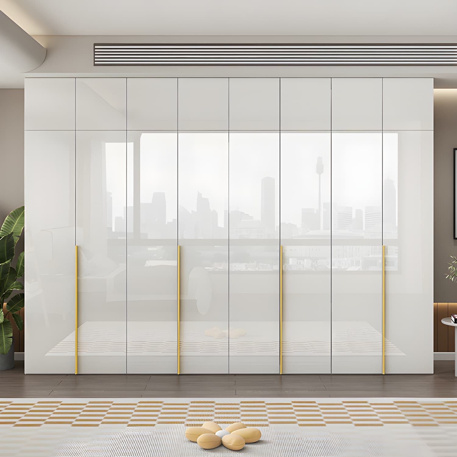 White Modern Style Wardrobe Cabinet Engineered Wood with Garment Rod thumbnail 4