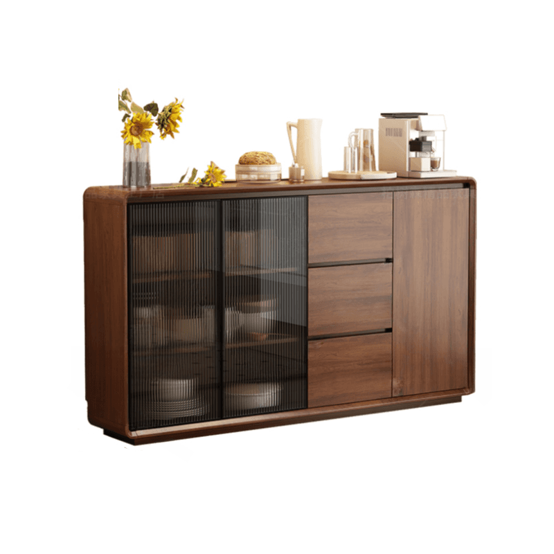 Espresso Sideboard with 3 Drawers, Locker Cabinet, Narrow Size, Compartment Storage, Glass-panel Door, and Flexible Shelf thumbnail 5